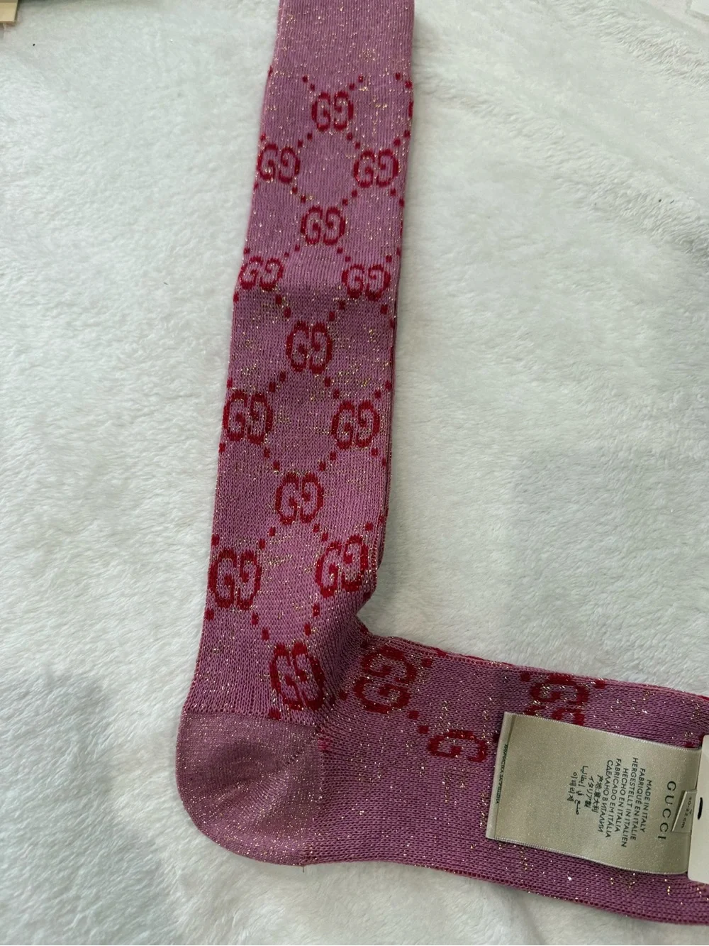 Gucci Pink Glitter GG Logo Knee-High Sock M